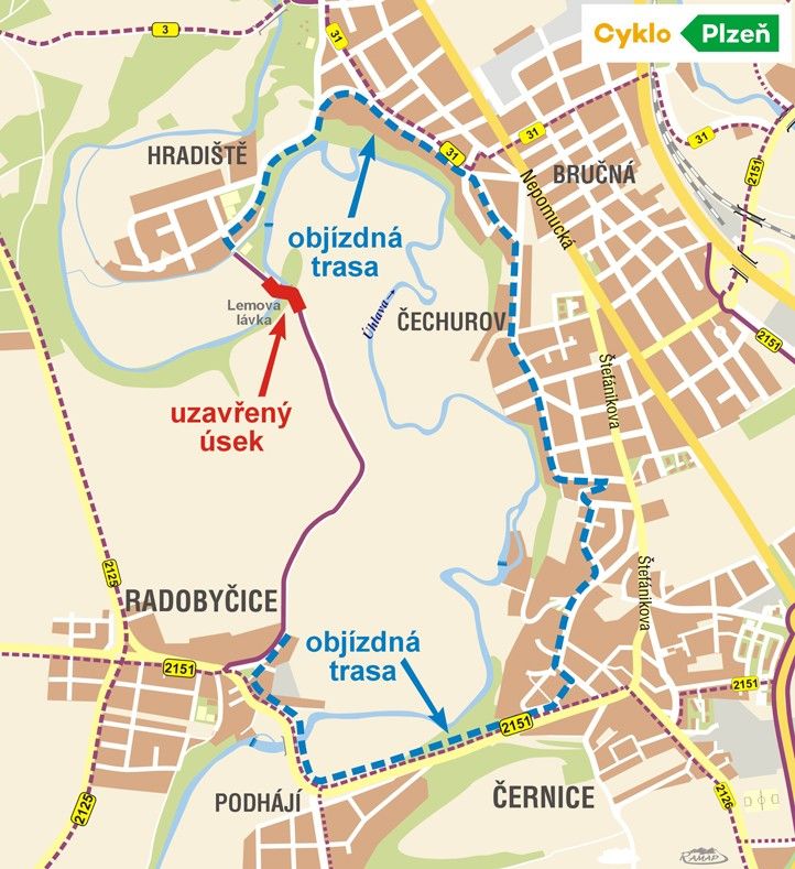 Mapa objízdné trasy 240726_Mapa_Cyklo_lavka_Hradiste