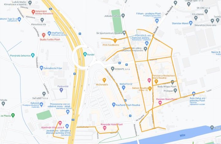 Lokalita současné (k 30.9.) zóny Roudná 240930_Prakovani_zona_Roudna