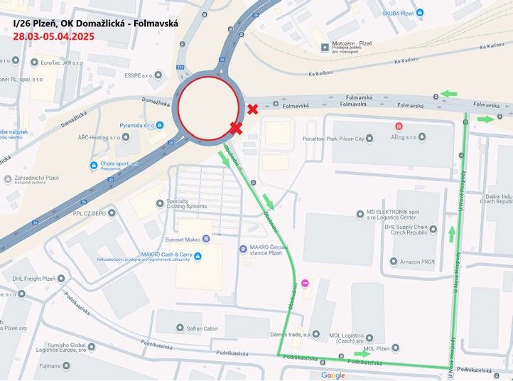 Schéma uzavírky 28.03.-05.04.2025 (všechna schémata a dopravně-inženýrská opatření jsou přílohách článku) 250327_Kruhovy_objezd_Makro_dopravni_schema