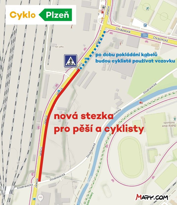 Trasa nové stezky na Jateční 251121_Cyklo_Jatecni_Mapa