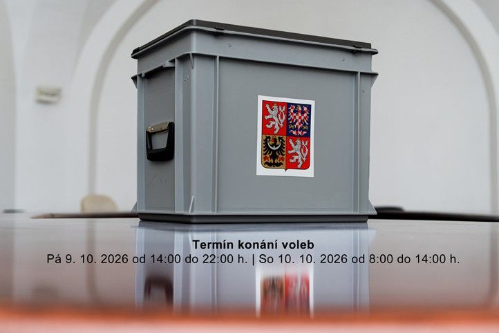Termín konání voleb: Pá 9.10.2026 od 14:00 do 22:00 h. | So 10.10.2026 od 8:00 do 14:00 h. 261009_Volby_urna_termin